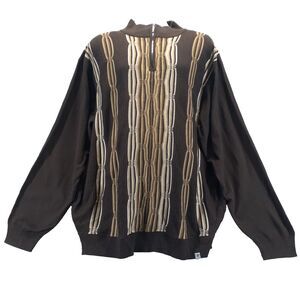 Stacy Adams Brown Cream Tan Quarter Zip Pullover Strip Pattern Sweater Size 3X